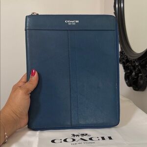 Coach Blue Leather Zip Tablet Portfolio